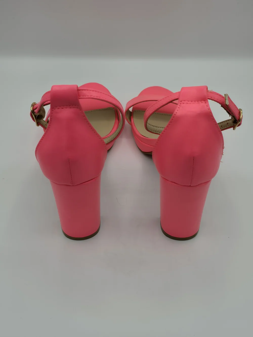 Wild Diva Neon Pink Ankle Strap Block Heel Sandals